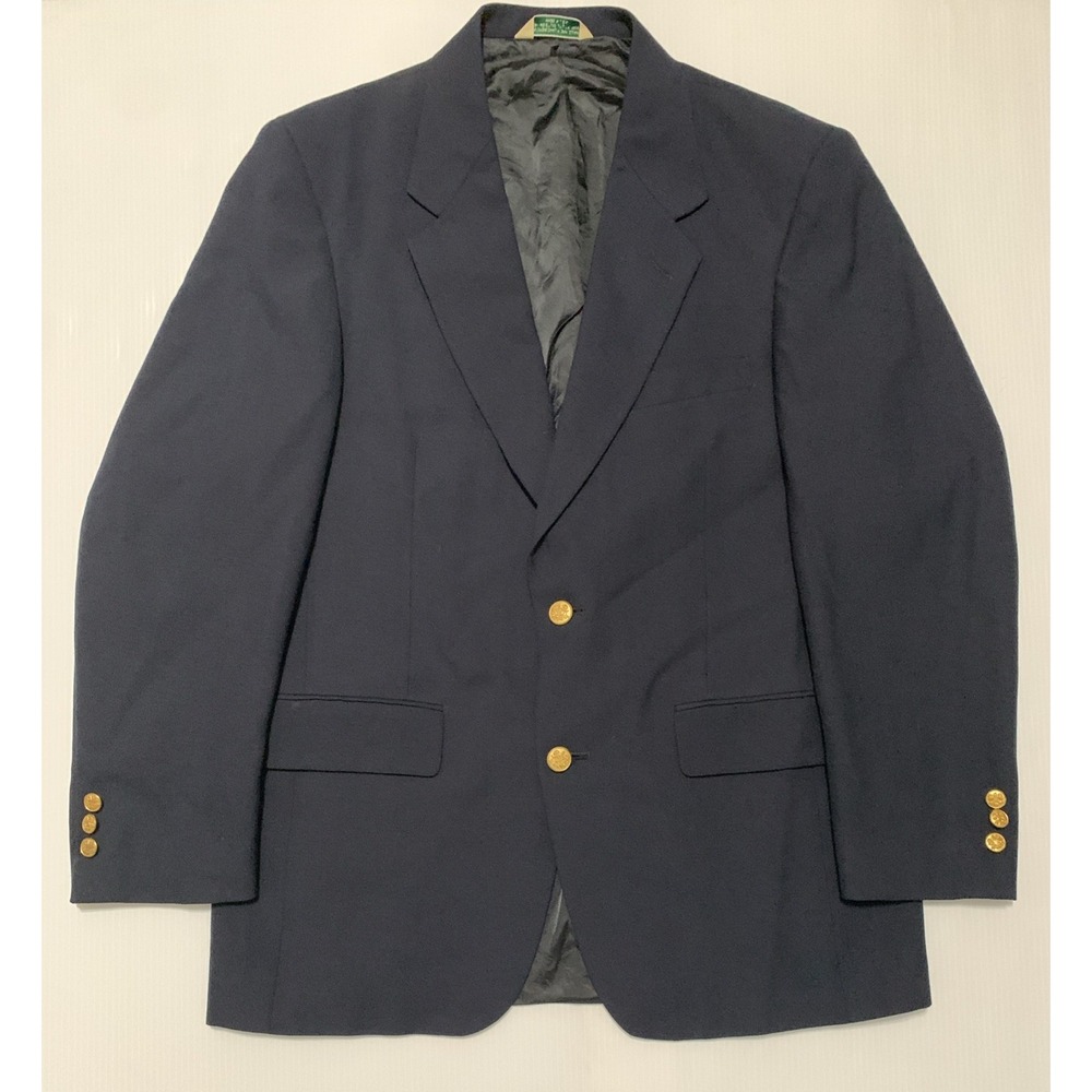 Vintage Palm Beach Navy Blue Blazer 40R Gold Crest Buttons USA Made Hopsack